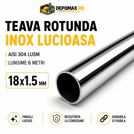 Teava rotunda inox lucios AISI 304 LUSM, 18 x 1.5 mm, 6 metri